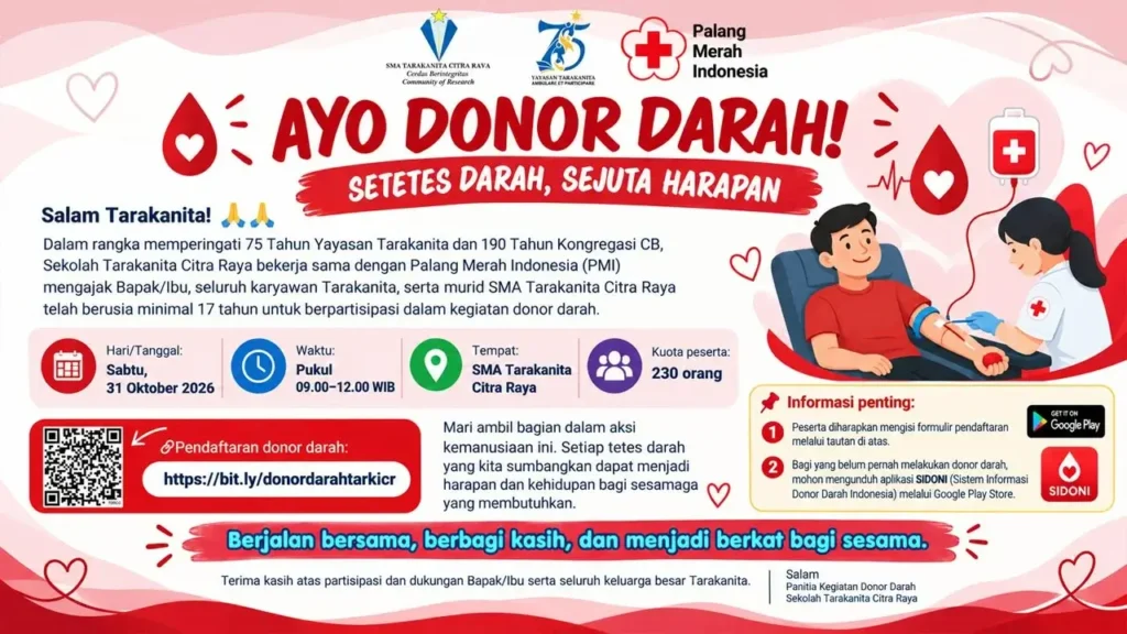 Aksi Donor Darah Sekolah Tarakanita Citra Raya “Setetes Darah, Sejuta Harapan”