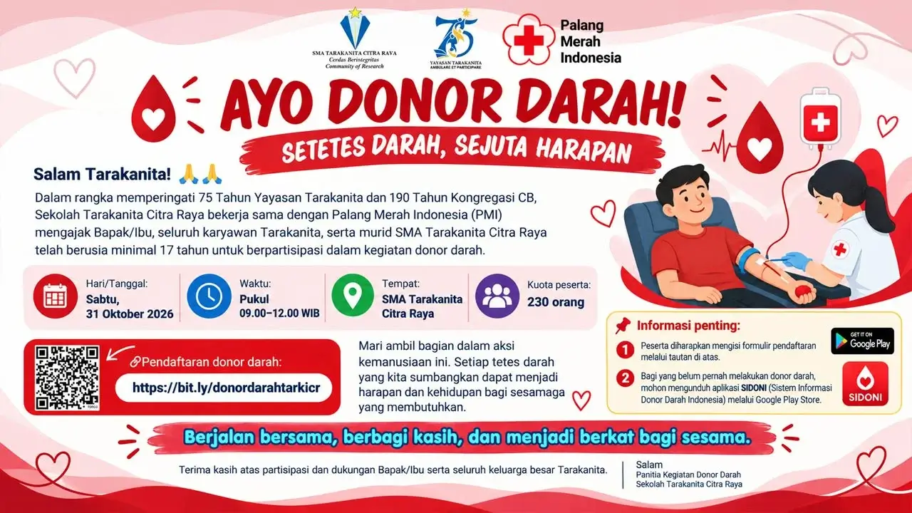 Aksi Donor Darah Sekolah Tarakanita Citra Raya “Setetes Darah, Sejuta Harapan”